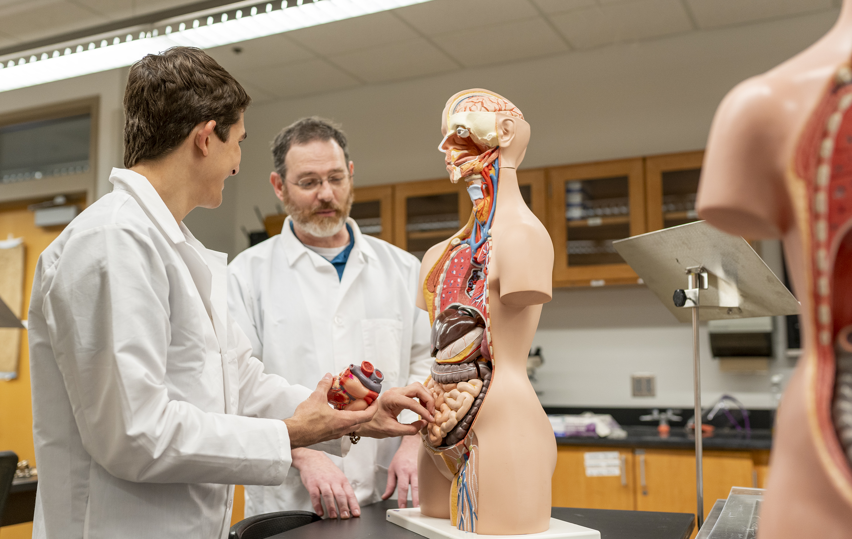 Student and professor in anatomy course 