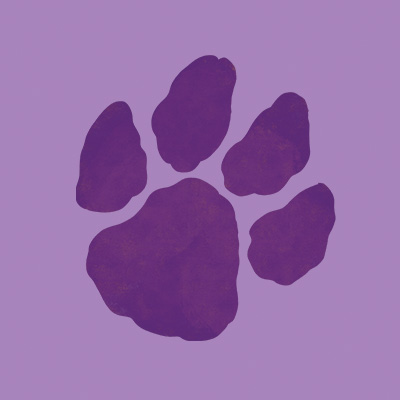 Purple Panther paw print on a light purple background