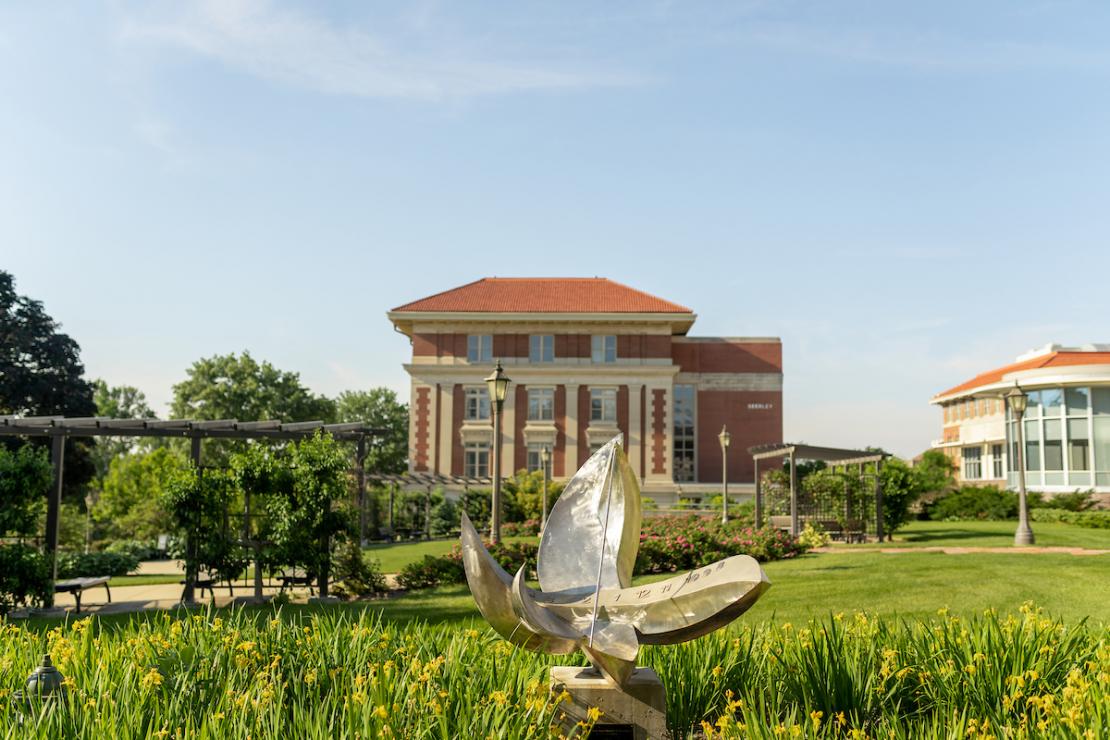 View of UNI campus sculpture