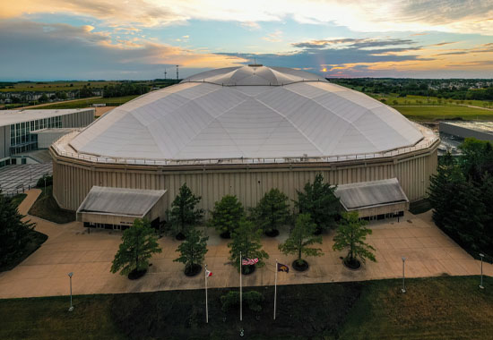 UNI-Dome with soft clouds in the sky before sunset