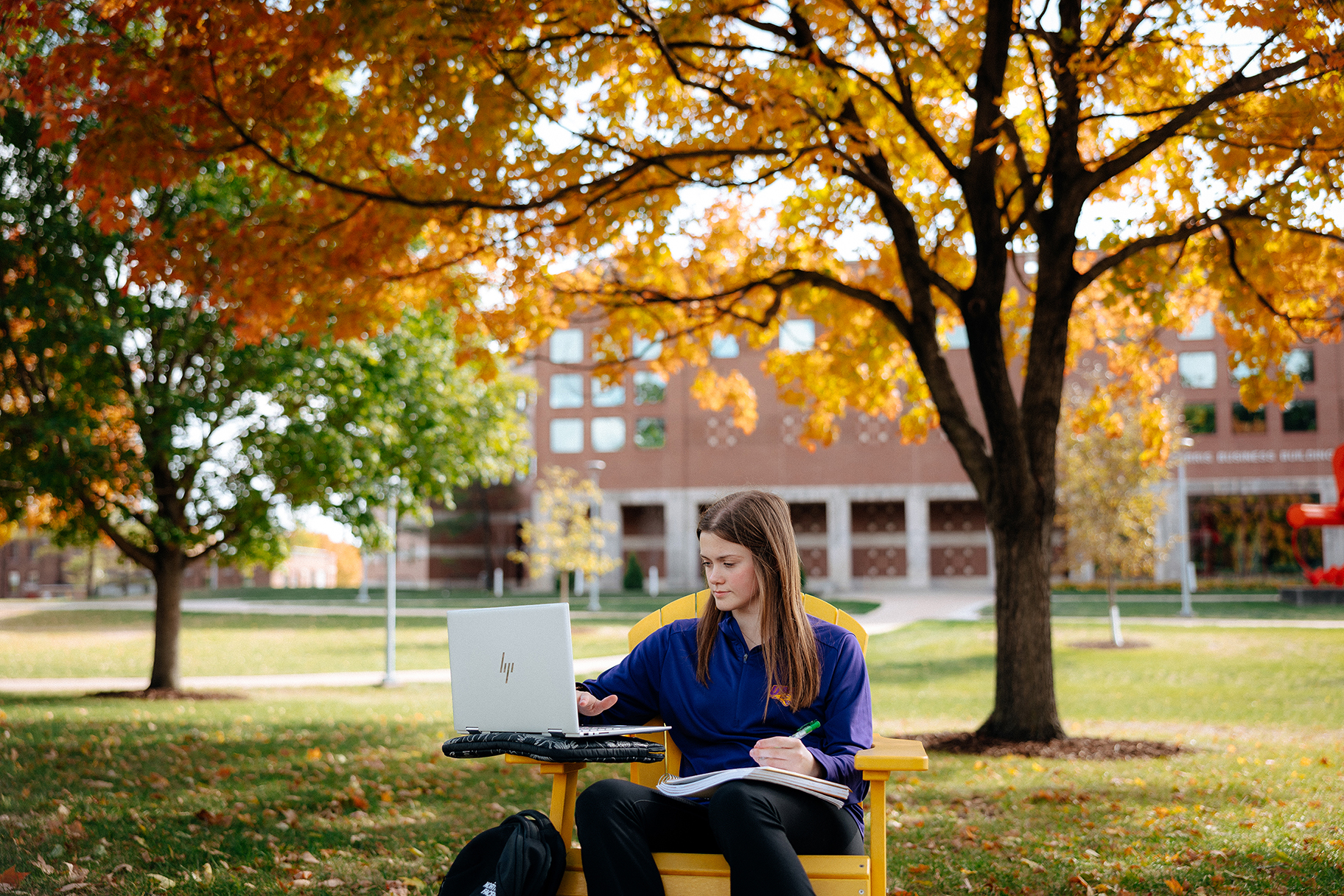 Student studying on campus 