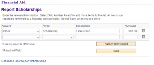 Inserting Scholarship Information